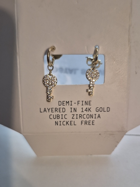 Leith Jewelry - Leith Gold Key Drop Earrings with Sparkling CZ Accents